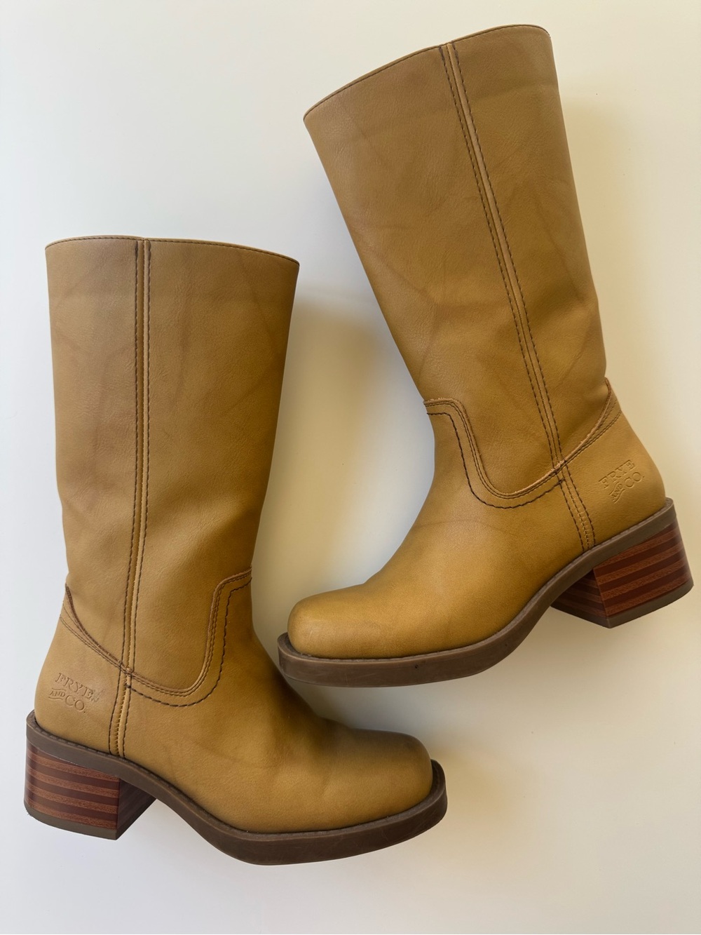Frye and Co Miranda 14 Tan Faux Leather Mid-Calf Girl’s Boots size 3